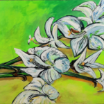Acryl schilderij op doek Maya Wildevuur (1944-2023), Lelies, 1997